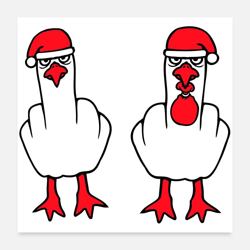 2 Seagulls Finger Insult Équipe de Noël Poster 60 x 60 cm