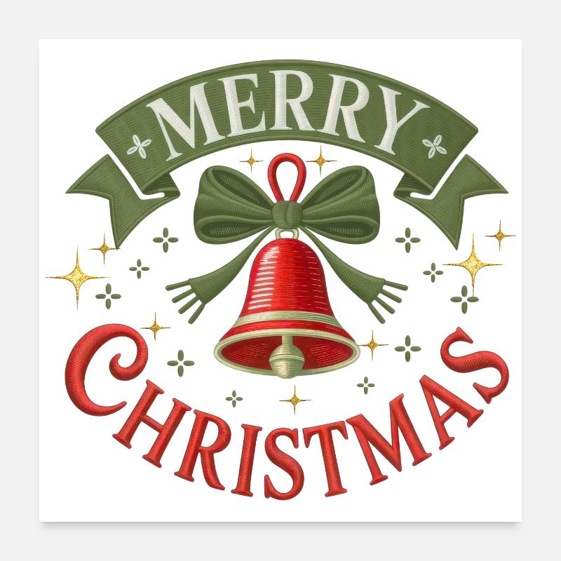 Joyeux Cloche de Noël avec ruban vert Poster 60 x 60 cm