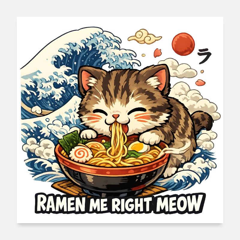 Kawaii Neko Ramen Cat Noodle Anime Poster 60x60 cm