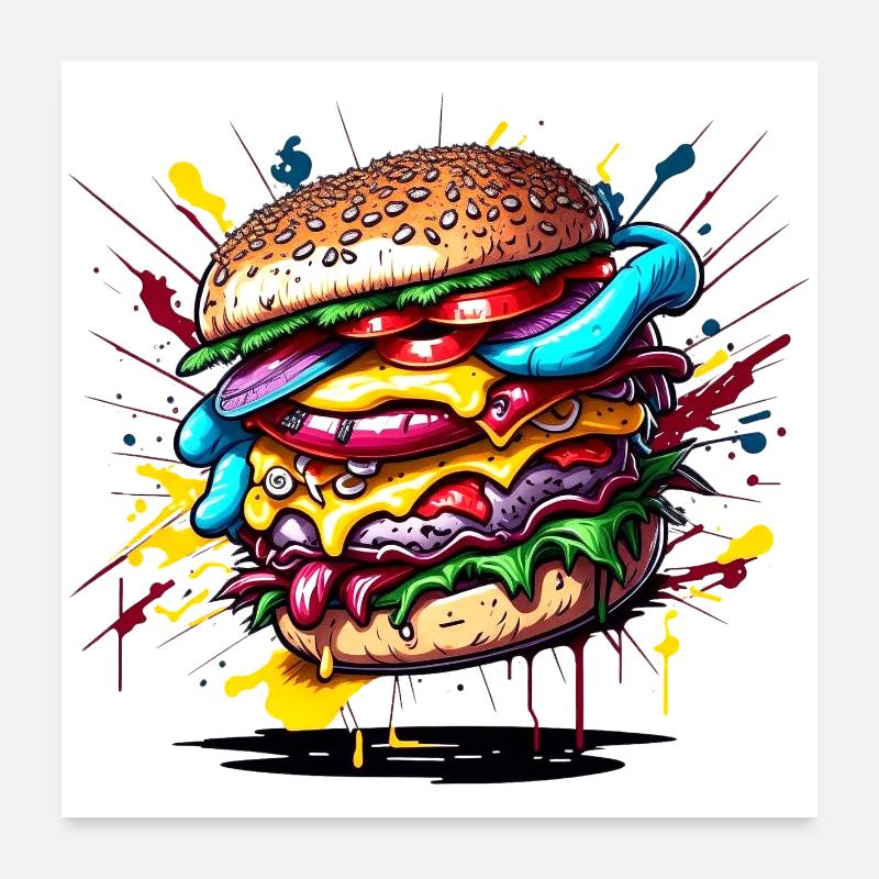 Explosion des couleurs du graffiti de Hambourg - Poster 60 x 60 cm - blanc