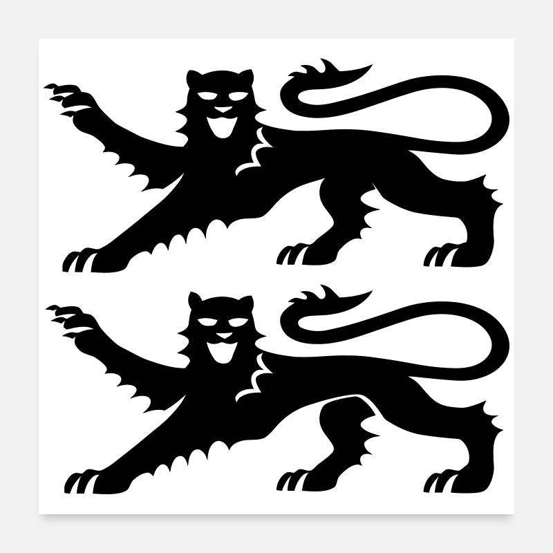 Blason Normandie 2 Léopards Noir - Poster 60 x 60 cm - blanc