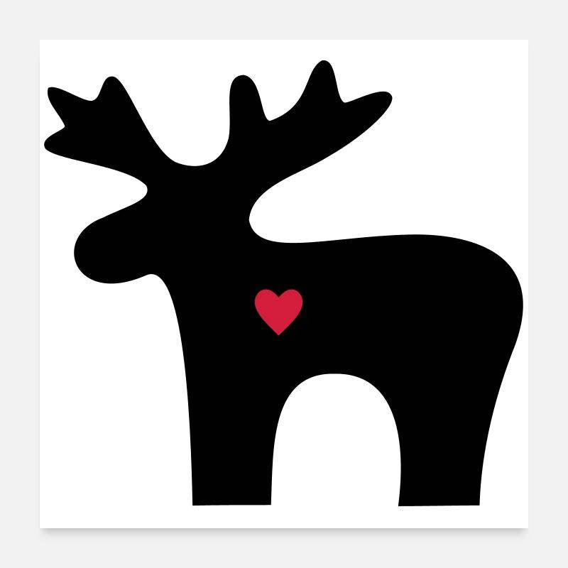 Moose heart love silhouette christmas Poster 24" x 24" (60x60 cm)