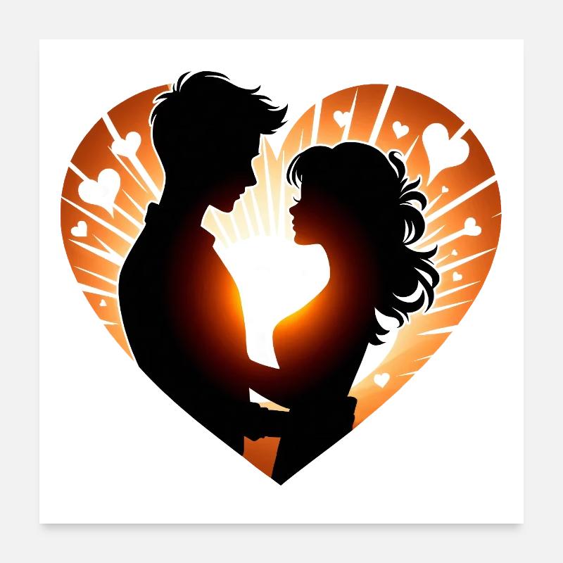 Romantische Silhouette Herz Design - Poster 60x60 cm - Weiß