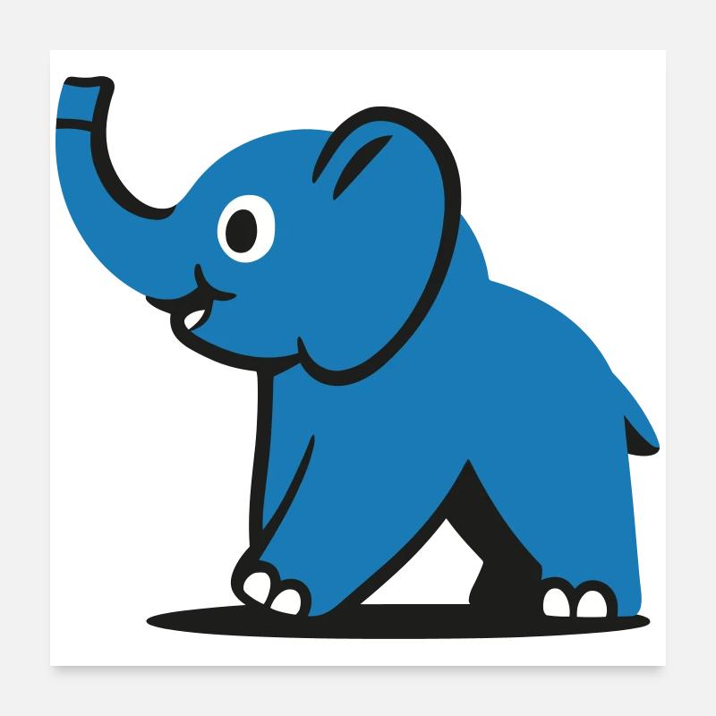 Éléphant de dessin animé bleu Poster 60 x 60 cm