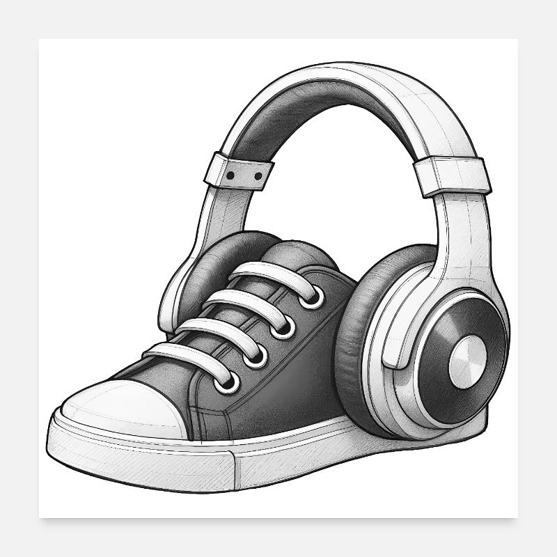 MUSICAL SNEAKERS - black & white Poster 60 x 60 cm