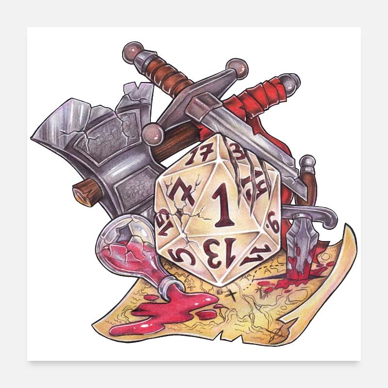 Rollenspiel Tabletop D20 Würfel Geschenk Fail Poster 60x60 cm