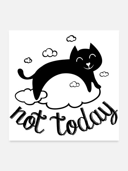 Not today, pas aujourd'hui ! humour drôle de chat - Poster 60 x 60 cm - blanc - Devant