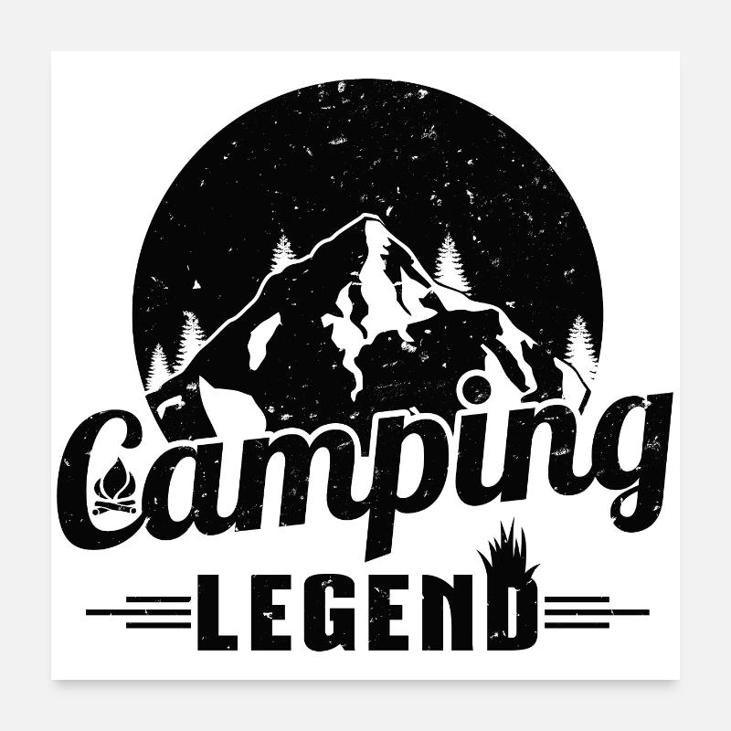 Camping Legend Grunge Style Schwarzes Camper Design Poster 60x60 cm