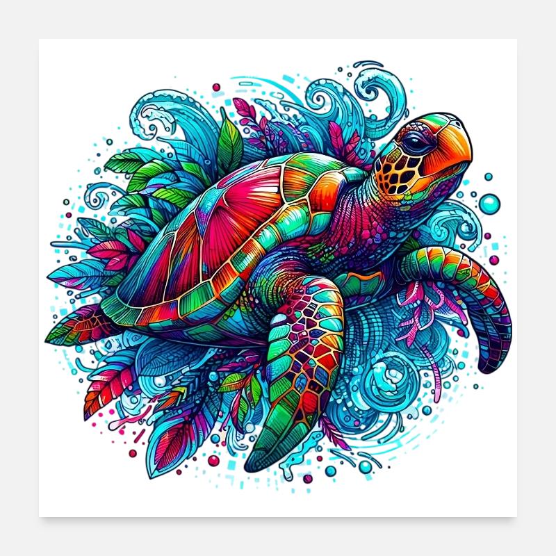 Schildkröte - Poster 60x60 cm - Weiß