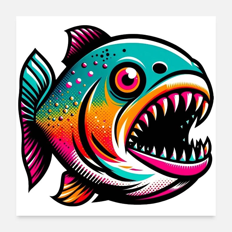 Piranha - Poster 60x60 cm - Weiß
