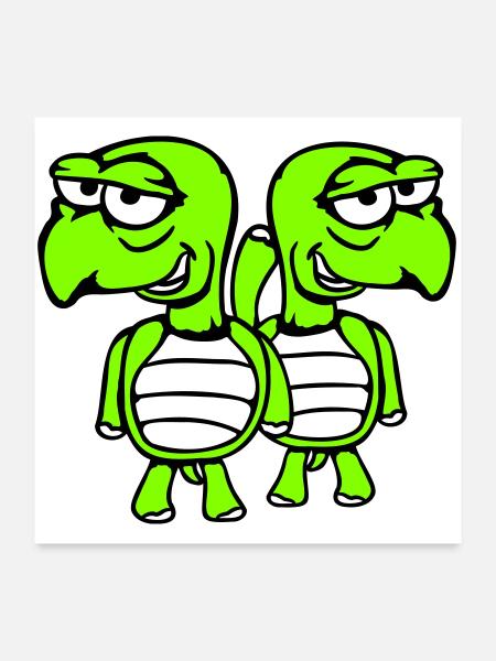 2 Schildkröten Freunde lustig albern schämen Team - Poster 60x60 cm - Weiß - Vorne