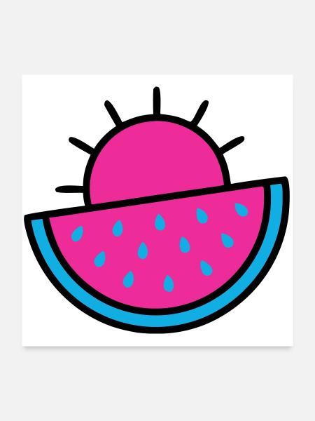 Wassermelone Sonne 90s Pop-Art - Poster 60x60 cm - Weiß - Vorne