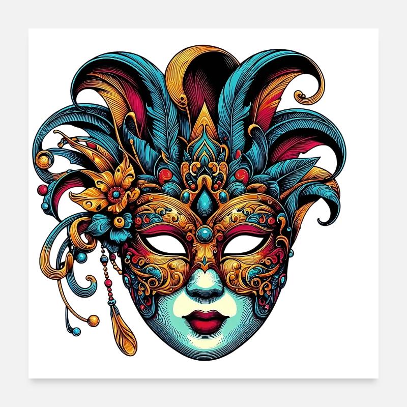 Masque du Carnaval de Venise - Poster 60 x 60 cm - blanc