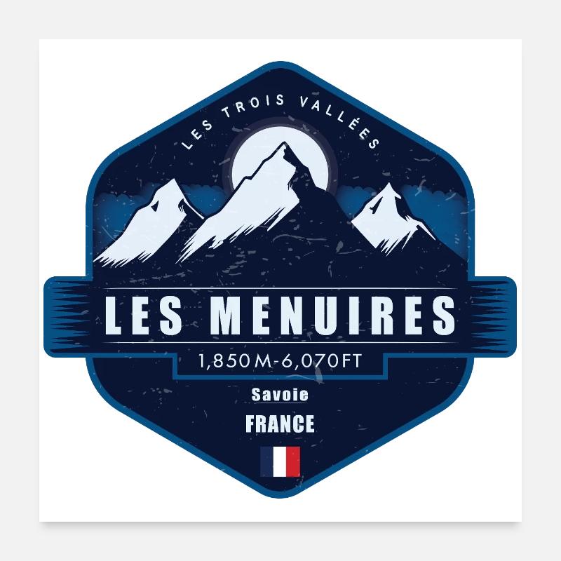 Les Menuires, Les Trois Vallées, Frankreich - Poster 60x60 cm - Weiß