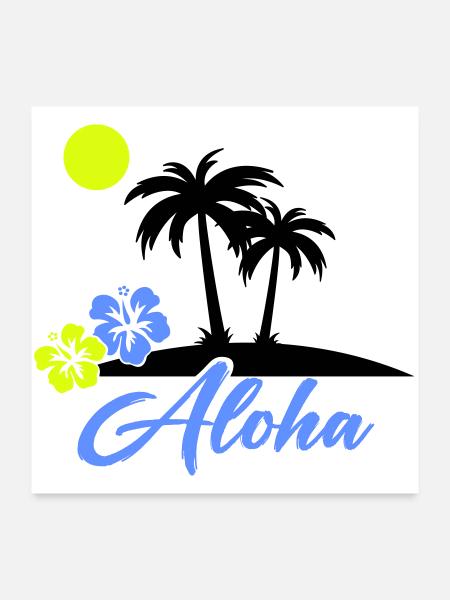 Aloha Hibiskus Neon Script - Poster 60x60 cm - Weiß - Vorne