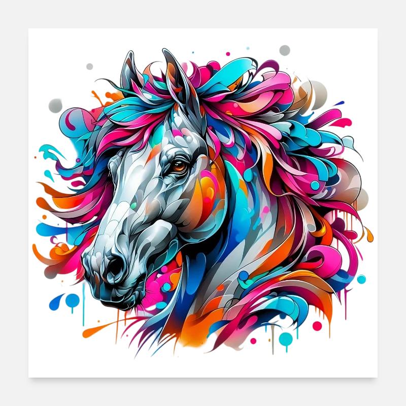 Pferd - Poster 60x60 cm - Weiß