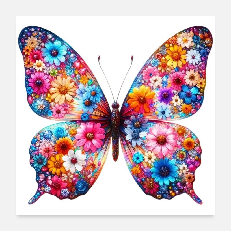 Schmetterling mit Blumen verziert Poster 60x60 cm