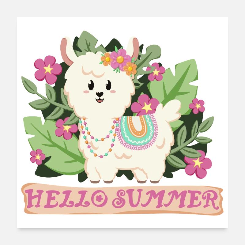 Hello summer Lama Alpaka in Sommerstimmung Poster 60x60 cm