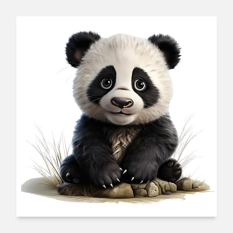 Bébé panda à la pierre Poster 60 x 60 cm