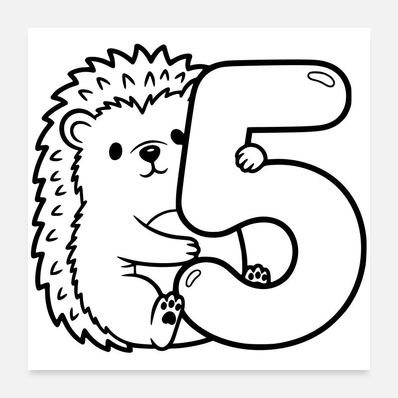 Hérisson avec illustration de dessin animé numéro 5 Poster 60 x 60 cm