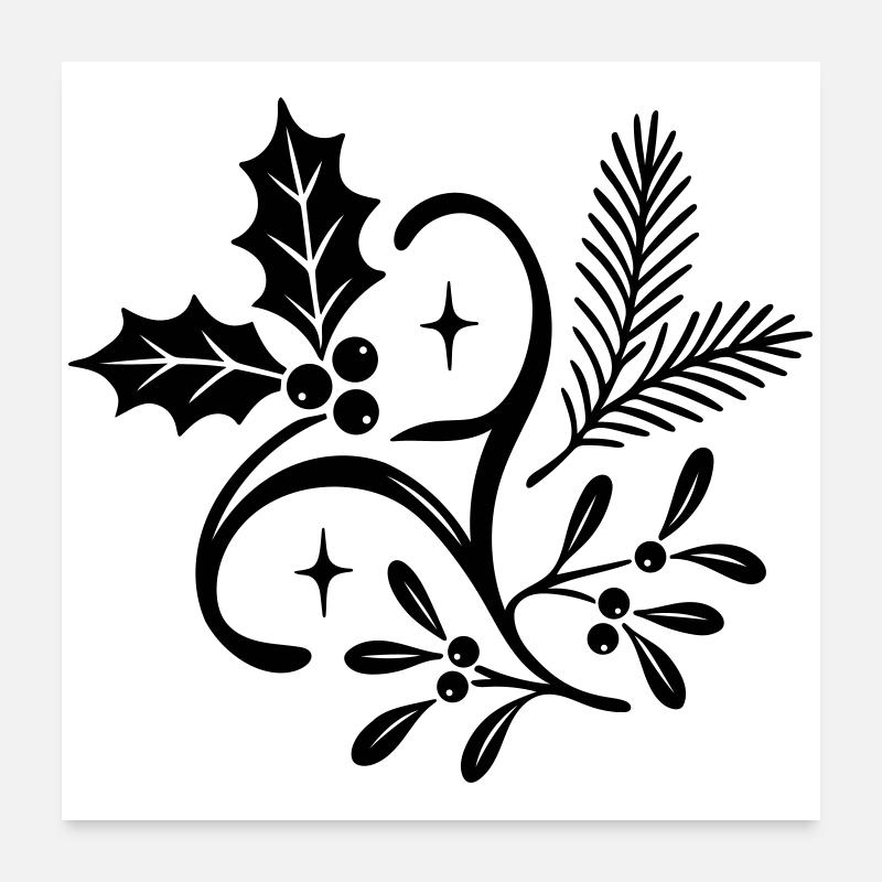 Yule mystique avec gui, sapin et houx Poster 60 x 60 cm