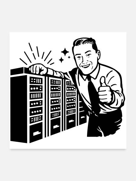 Retro IT-Admin lächelt – Vintage Tech Support - Poster 60x60 cm - Weiß - Vorne