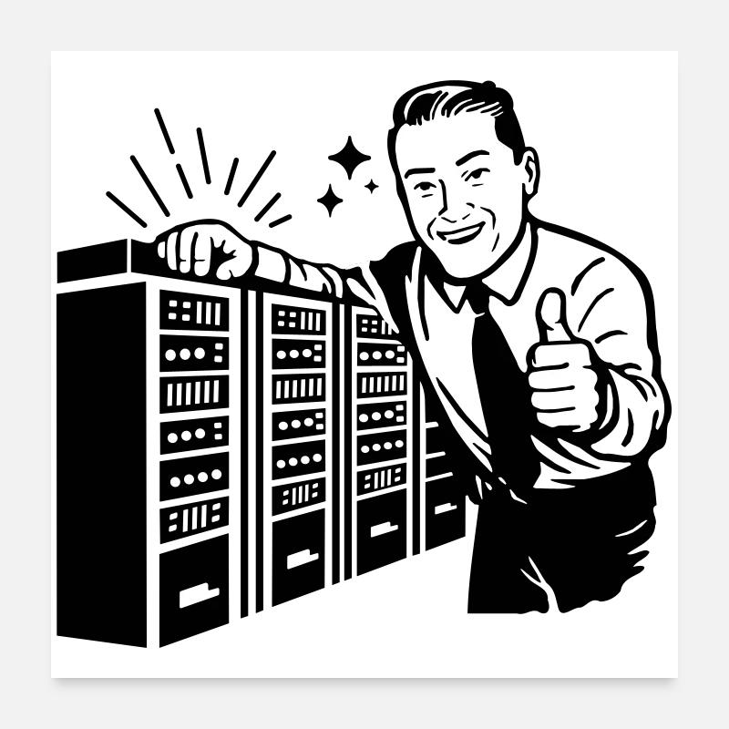 Retro IT-Admin lächelt – Vintage Tech Support Poster 60x60 cm