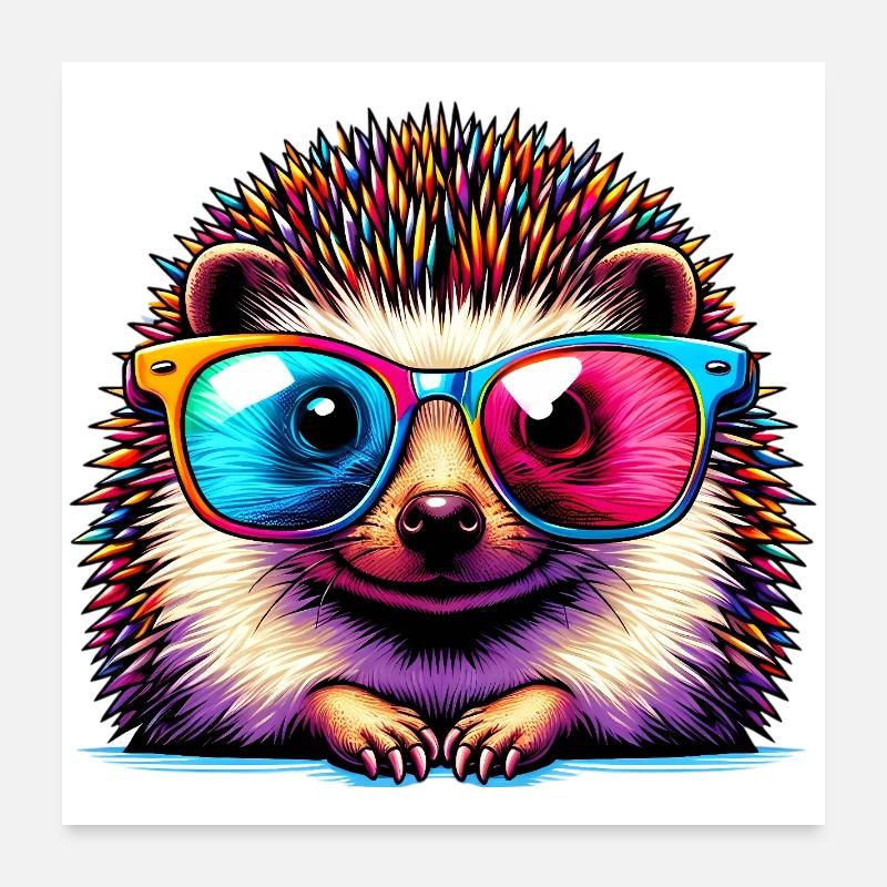 Hérisson avec lunettes de soleil Poster 60 x 60 cm