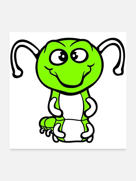 Raupe Freundlich süß lieb lächelt glücklich Comic - Poster 60x60 cm - Weiß - Vorne
