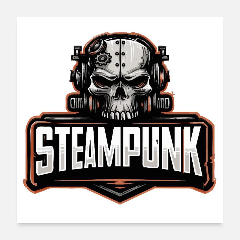 Steampunk Skull – Mechanical Retro Motif Poster 24" x 24" (60x60 cm)