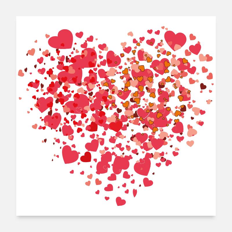 Mosaïque de cœurs de petits cœurs d’amour Poster 60 x 60 cm