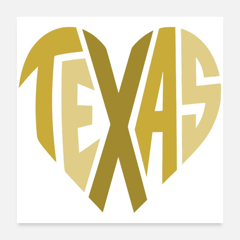 Texas Heart Typography Poster 24" x 24" (60x60 cm)
