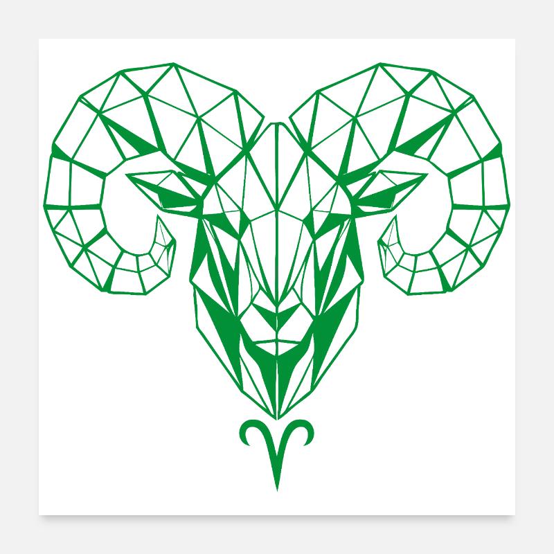 Geometric Ram Head Green Poster 24" x 24" (60x60 cm)