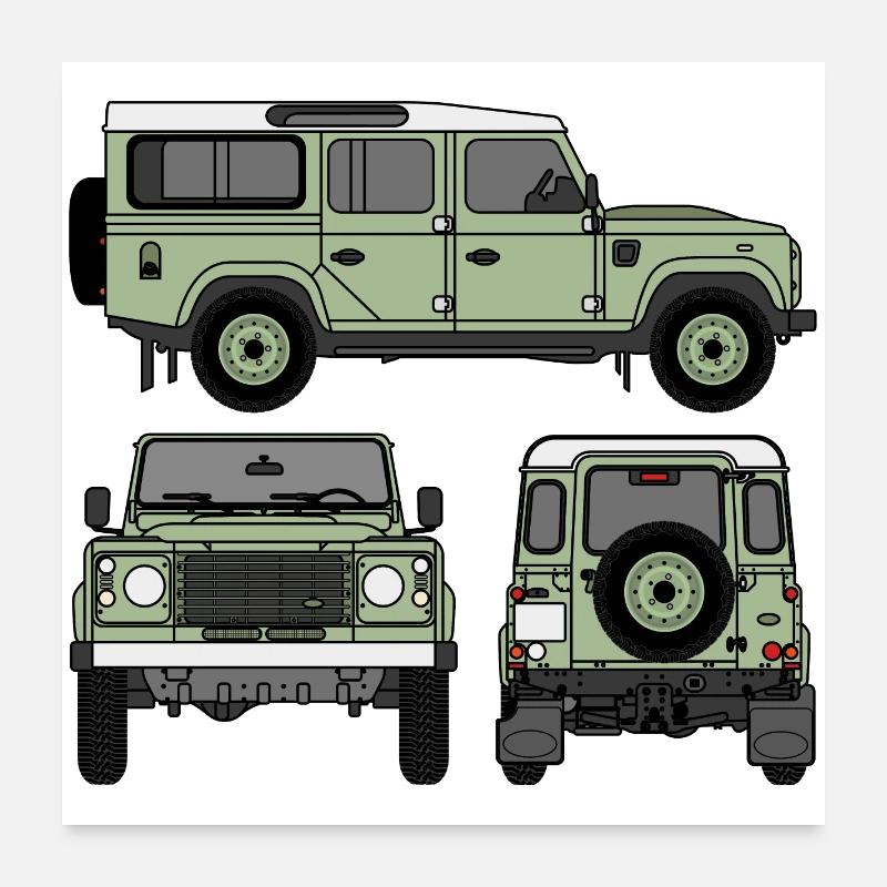 Defender 110 - Côtés - Poster 60 x 60 cm - blanc