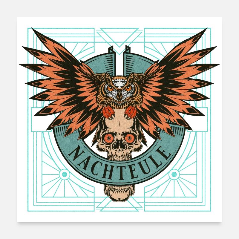 Nachteule Schädel Pank Poster 60x60 cm