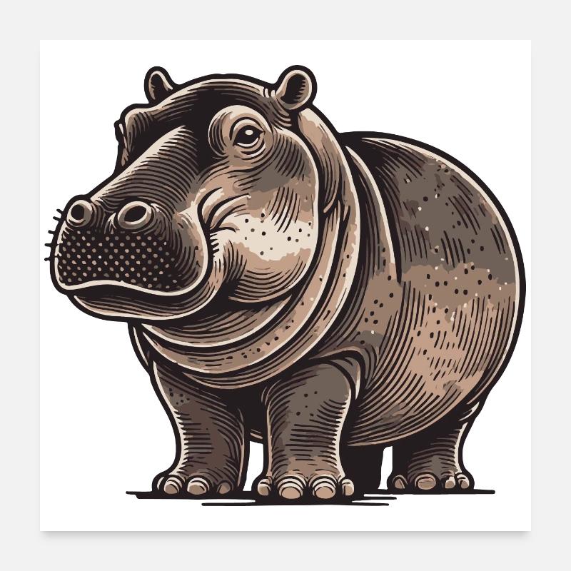 Hippopotame Poster 60 x 60 cm