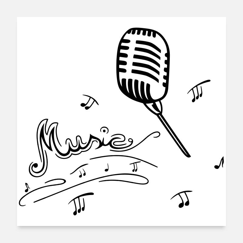 Microphone rétro avec notes de musique Poster 60 x 60 cm