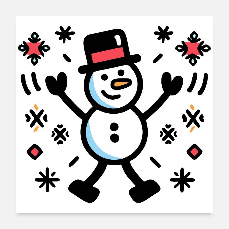 Cheerful Snowman Comic Winter Poster 24" x 24" (60x60 cm)