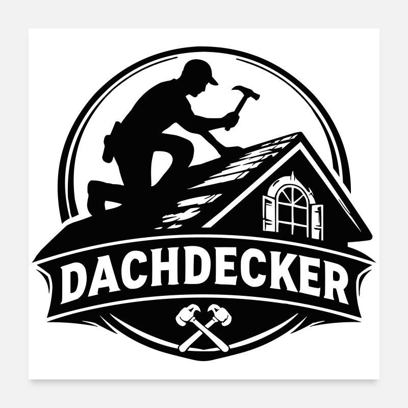 Dachdecker Silhouette auf Dach Poster 60x60 cm