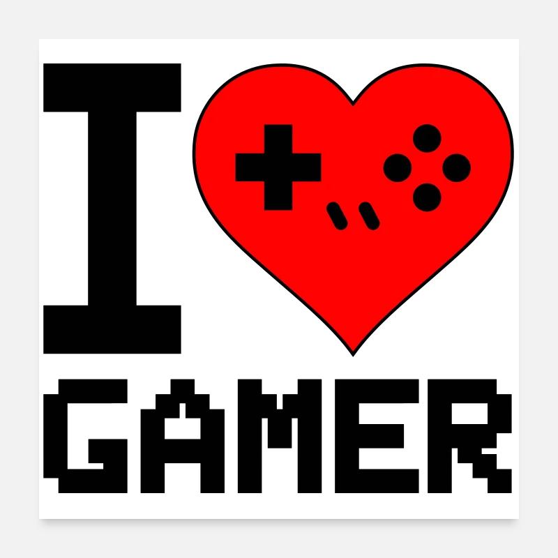 Cœur avec la silhouette de manette de jeu Poster 60 x 60 cm
