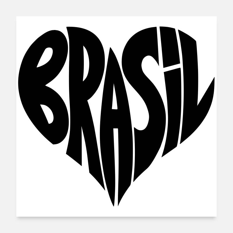 Brésil, Brésil Typographie du cœur Poster 60 x 60 cm