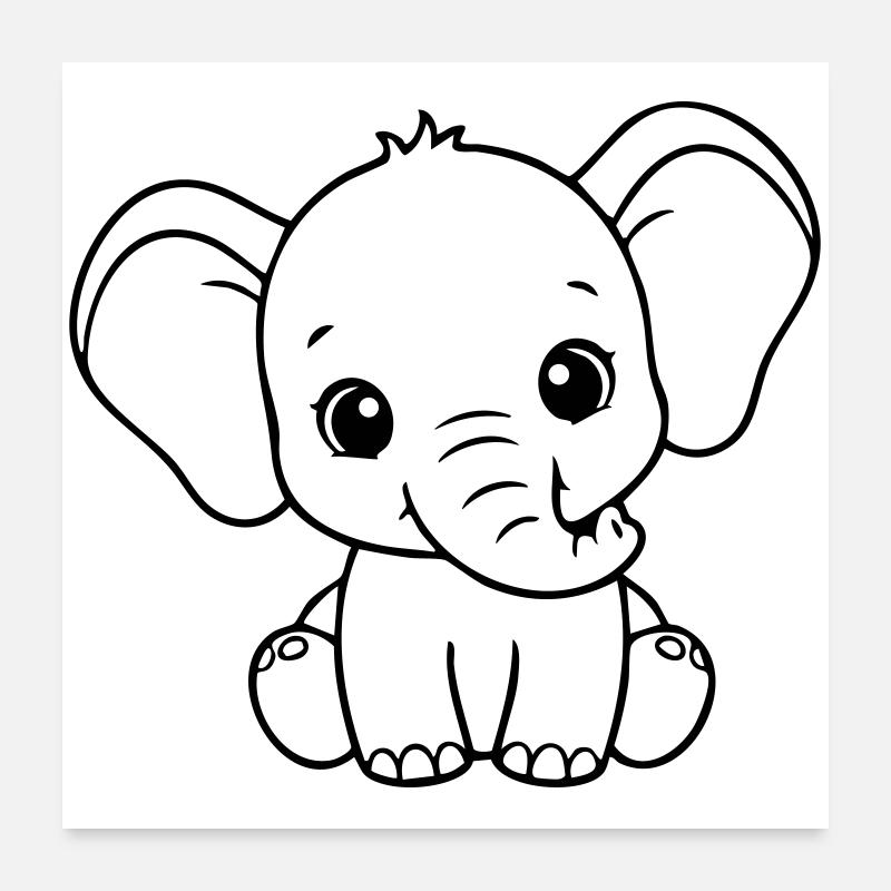 Bébé éléphant mignon – Noir et Blanc Poster 60 x 60 cm