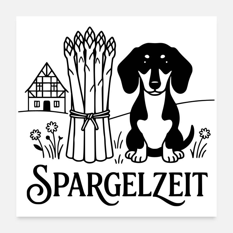 Dackel Spargelessen Spargelzeit Poster 60x60 cm