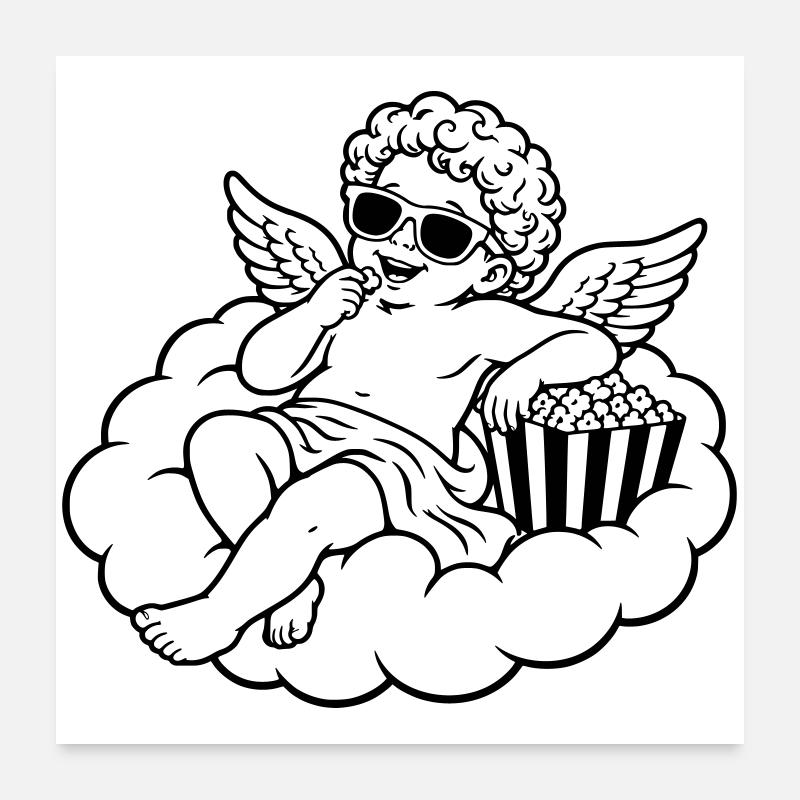 Cherub chills with popcorn on cloud Poster 24" x 24" (60x60 cm)