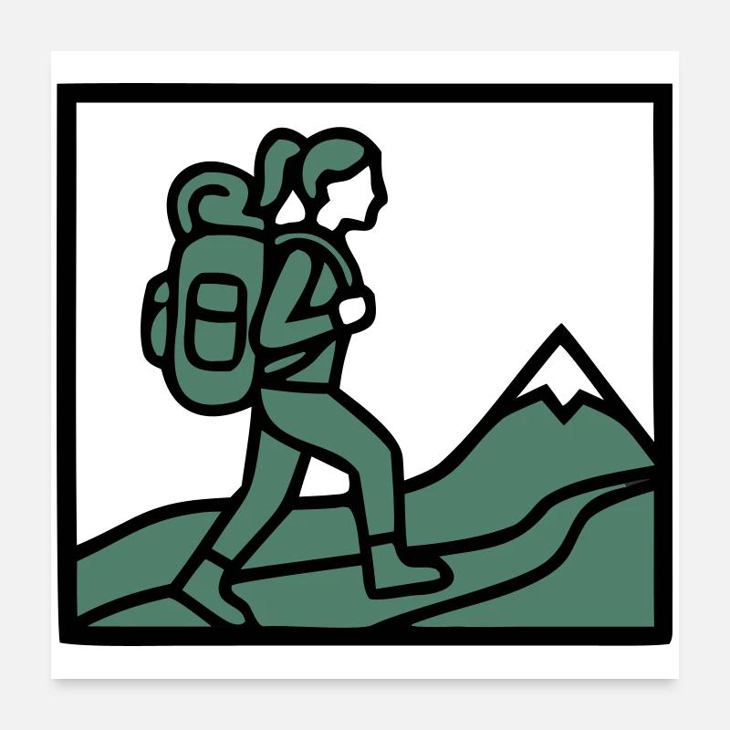 Hiker Backpack Mountains Hiking Women Wanderlust Poster 24" x 24" (60x60 cm)