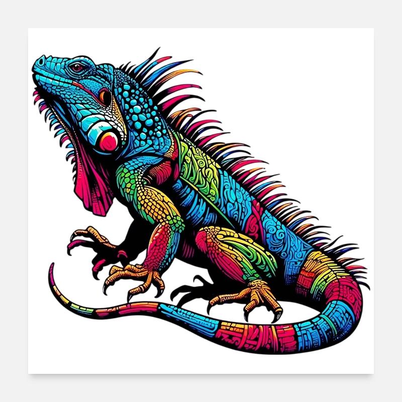Leguan - Poster 60x60 cm - Weiß