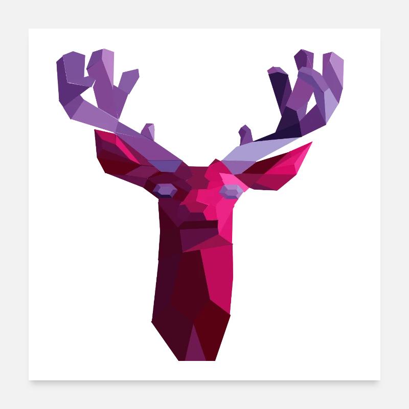 Roter geometrischer Hirsch mit Amethysthörnern Poster 60x60 cm