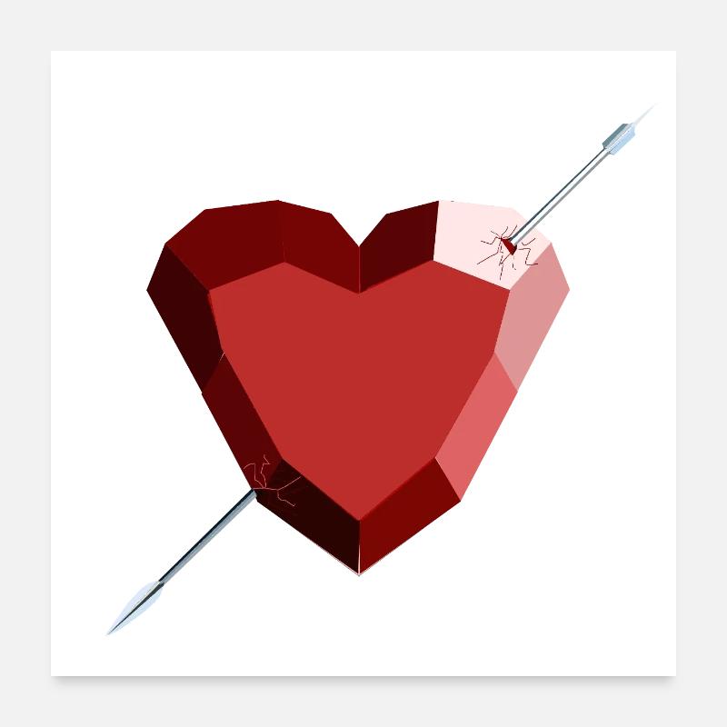 Wounded Ruby Heart – Love, Beauty, and Breakup - Poster 24" x 24" (60x60 cm) - white