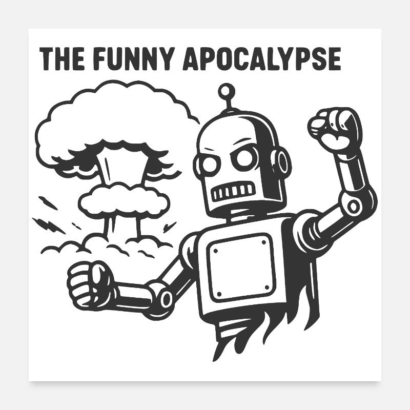 Die lustige Apokalypse mit Retroroboter Poster 60x60 cm