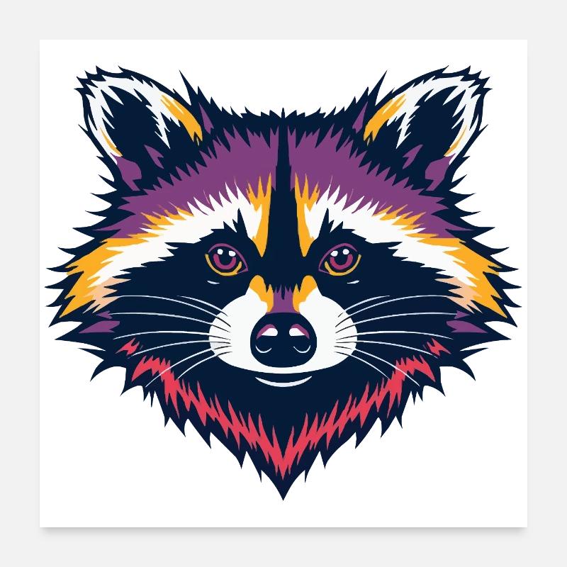 Neon Waschbär Kopf Poster 60x60 cm